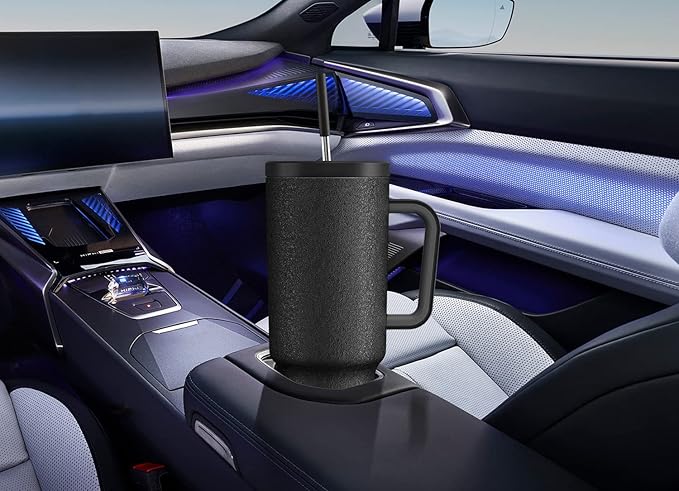 Meoky 40oz Tumbler with Handle, Leak-proof Lid and Straw, Insulated Coffee Mug Stainless Steel Travel Mug, Keeps Cold for 34 Hours or Hot for 10 Hours (Night)