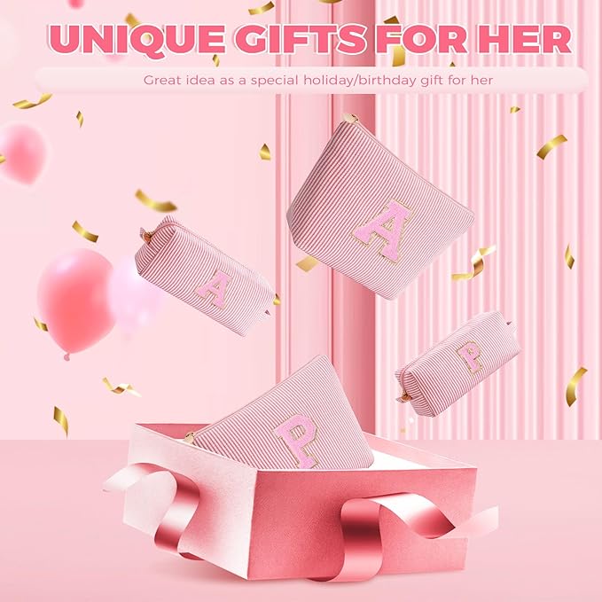 Monogrammed Gifts for Women - Cosmetic Bag for Teen,Initial Cute Makeup Bag Set for Women,Trendy Pouch for Niece Sister Friend Female Her,Birthday Gifts for Daughter - Peach,H