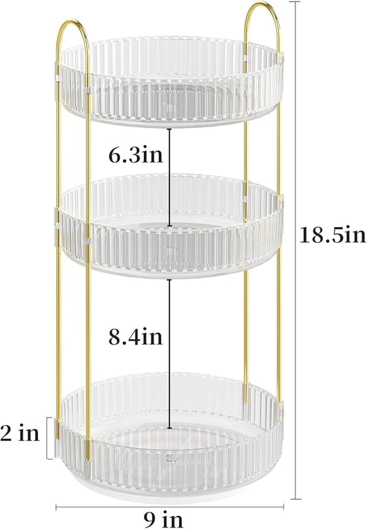 Rotating Makeup Organizer Countertop,Skincare Organizers,Spinning Perfume Tray Stand,Makeup Storage Organizer for Vanity,Bathroom Organizer and Storage,Lazy Susan,3 Tier,Clear