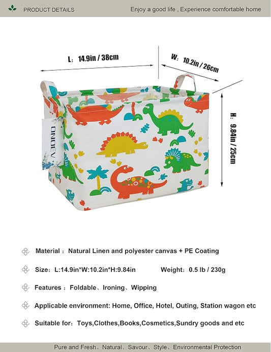 Rectangular Folding Laundry Basket, waterproof Canvas Basket,gift basket,Suitable for children's room,Office,Clothes,Toys Storage(Dinosaur Paradise)