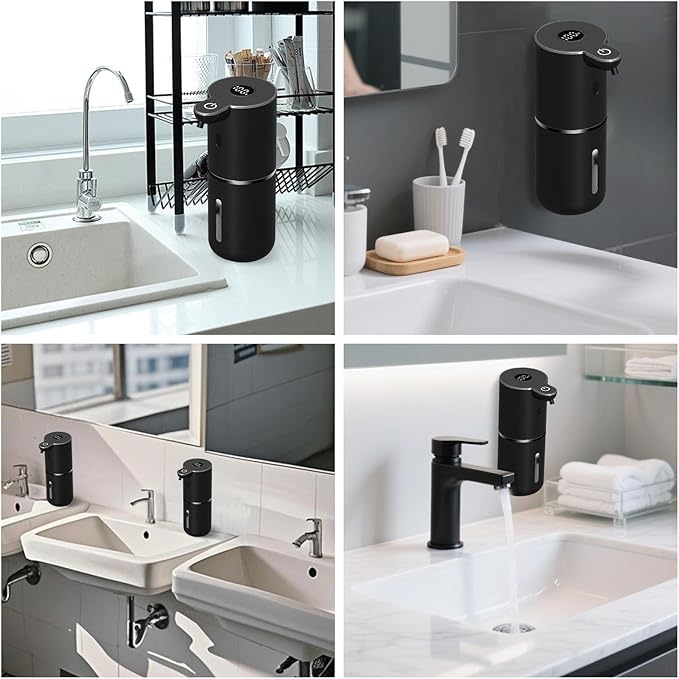 OHIFAST 2 Pack Automatic Foaming Soap Dispenser Touchless, USB Rechargeable Smart Hand Soap Dispenser, 6-Level Adjustable, 12.8oz/380mL, Compatible with Thick Thin Dish Soap for Bathroom Kitchen-Black
