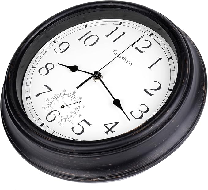 12 Inch Retro Indoor Outdoor Clocks Waterproof with Thermometer Easy to Read Silent Quality Quartz Vintage Bathroom Clock Battery Operated for Patio,Home,Garden Decor (Bronze)