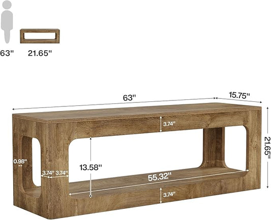Tribesigns 63-Inch Farmhouse Entryway Table with Storage Shelf, 2-Tier Sofa Console Table with Circle Design for Living Room, Hallway, Foyer, Brown