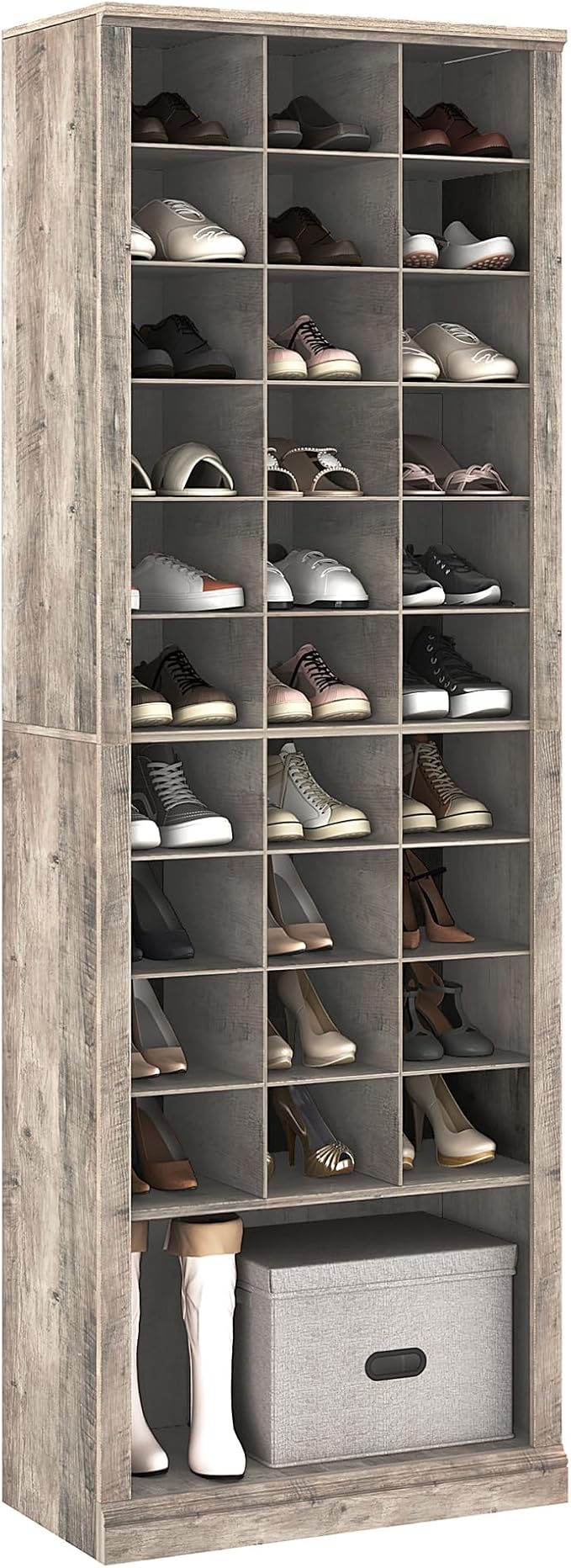 Hzuaneri 11 Tiers Shoe Storage Cabinet, Tall Shoes Cabinet with Cubby, Freestanding Wooden Shoe Organizer, 30-33 Pairs, Shoes Cubby Organizer for Entryway, Bedroom, Greige SR02005B