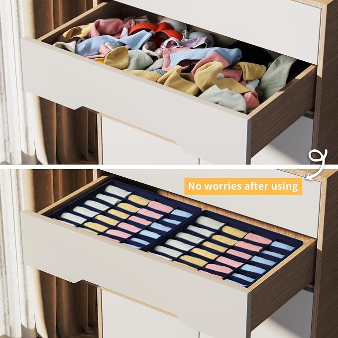Joyoldelf Drawer Organizer - 2 Pack Underwear Holder, 24 Cells Collapsible Closet Organizer and Storage for Belts, Ties (Navy Blue)