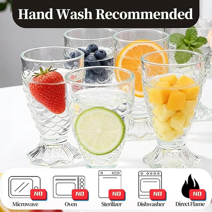 6 Pack Cocktail Glasses, Unique Mermaid Glass Decorative Cup Drinking Glasses Suitable for Cocktail, Wine, Juice, Water, Milk, Dishwasher safe