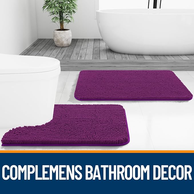 OLANLY Small Bathroom Rugs 24x16, Extra Soft Absorbent Chenille Bath Rugs, Rubber Backing Quick Dry, Machine Washable Bath Mats for Bathroom Floor, Tub and Shower, Home Decor Accessories, Purple