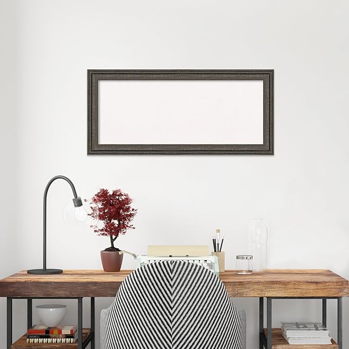 Amanti Art White Cork Board for Wall, 15x33 Vision Board with Brown Wood Frame, Medium Corkboard Office Decor for Home Organization, Rustic Farmhouse Corkboard Pinboard to display items for home