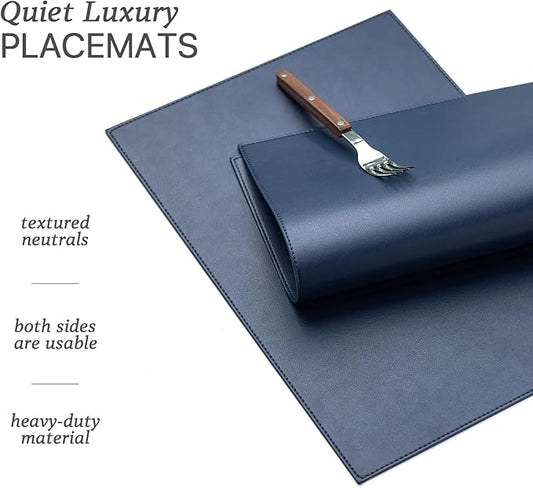 Faux Leather Placemats Set of 6 Vinyl Washable Wipeable Table Mats for Kitchen Dining Table Heat Resistant Waterproof Modern Indoor/Outdoor Placemats Non-Slip Easy Clean Place Mats (Navy Blue)