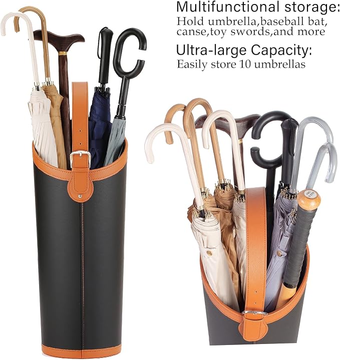 Faux Leather Large Umbrella Holder Entryway,Modern Black Umbrella Rack Stand Indoor