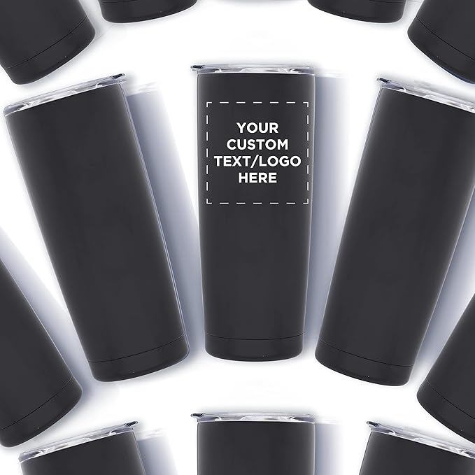 Custom Pipette Stainless Steel Coffee Tumblers 20 oz. Set of 6, Personalized Bulk Pack - Double Wall, Perfect for Coffee, Hot Cocoa, Other Hot & Cold Beverages - Black