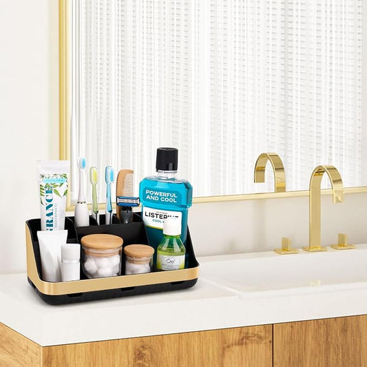GFWARE Gold Toothbrush Holders for Bathrooms Countertop Organizer - Detachable 7 Slots Electric Toothbrush and Toothpaste Holder, Kids Organization and Storage, Restroom Accessories Vanity Stuff