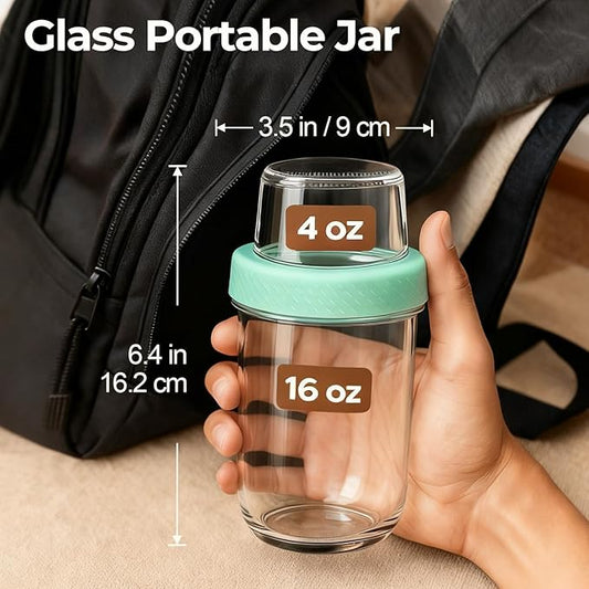 ComSaf Overnight Oats Containers with Lids (16oz+4oz, 2Pcs), Dual-Laryer Chia Pudding Jars with Dry and Wet Separation, Yogurt Parfait Cups for Oatmeal Cereal Nut Fruit, Meal Prep Glass Jars for Salad