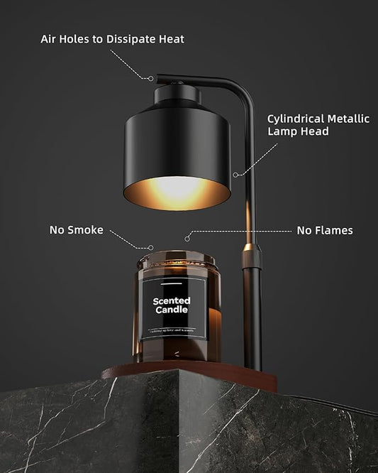 Candle Warmer Lamp with Timer & Dimmer for Yankee Candles, Adjustable Height Candle Warmer for Jar Candles, Wax Melt Lamp for Home Decor & Gifts, Black, 2 Bulbs