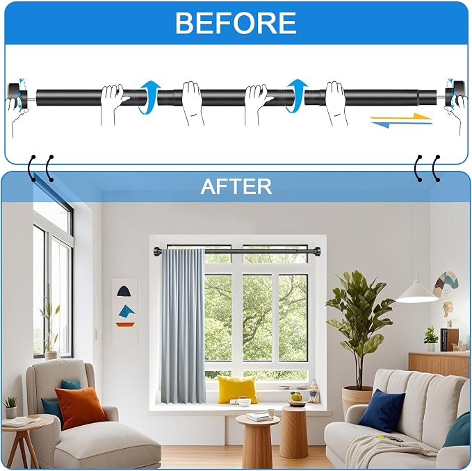 YNL Tension Shower Curtain Rod 34-66 Inch, Adjustable Spring Tension Curtain Rod No Drilling, Non-Slip, Never Rust, Stainless Steel, for Small Window Laundry Door Entryway, Matte Black