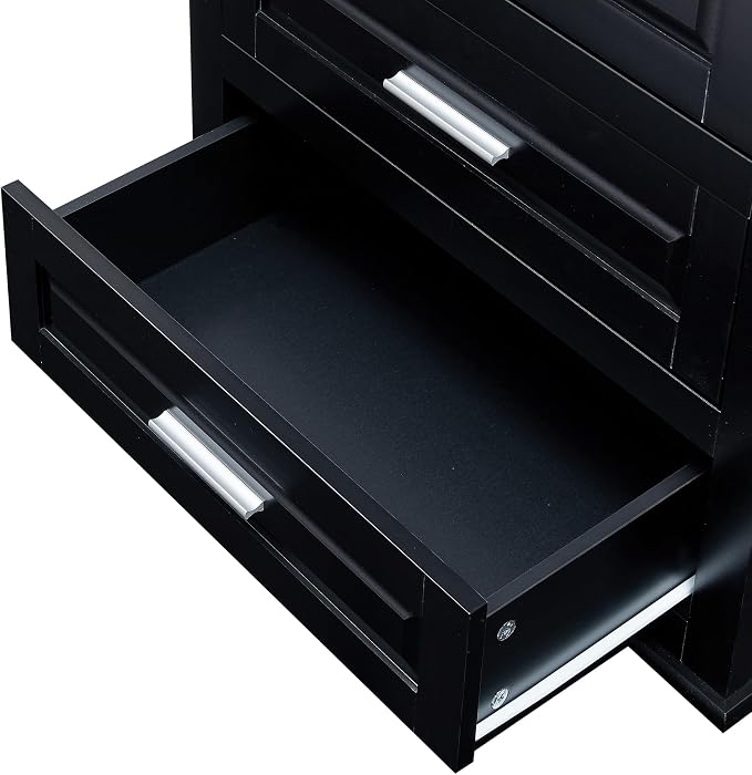 Polibi Tall Storage Cabinet with 3 Drawers, 3-Tier Adjustable Shelves & 2 Doors, Floor Freestanding Linen Cabinet for Bathroom, Living Room (Black)