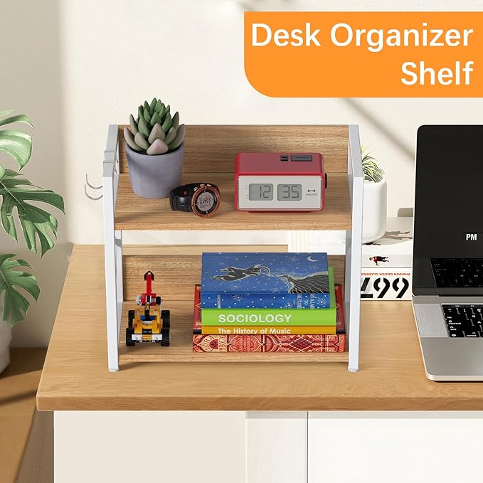 RUILALIFE Spice-Rack-Organizer-Shelf for Kitchen Counter, 2 Tiers Coffee Bar Station Organizer for Countertop,Space Saving Desk Shelving Riser Unit (Maple, Medium)