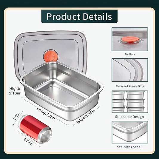 10 Pack Stainless Steel Food Storage Containers with Leak-Proof Lids, 37oz Reusable Metal Meal Prep Lunch Boxes, Stackable, Dishwasher Safe for Snacks, Fruits & On-the-Go Meals, BPA-Free