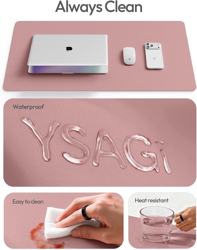 YSAGi Leather Desk Pad Protector, Office Desk Mat, Large Mouse Pad, Non-Slip PU Leather Desk Blotter, Laptop Desk Pad, Waterproof Desk Writing Pad for Office and Home (Pale Mauve,55" x 24")