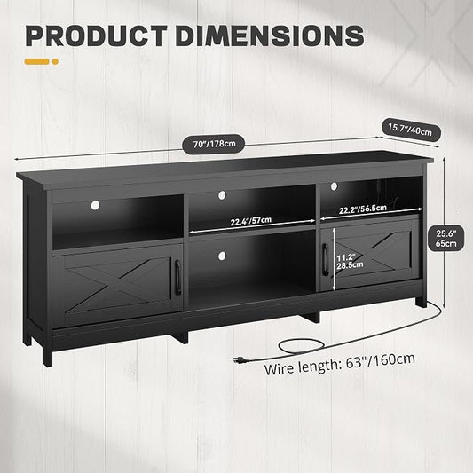 YITAHOME TV Stand for 80/75/70 Inch TVs with LED Lights, Farmhouse Entertainment Center with Storage Cabinets, Open Shelves & Adjustable Shelf for Living Room, Black
