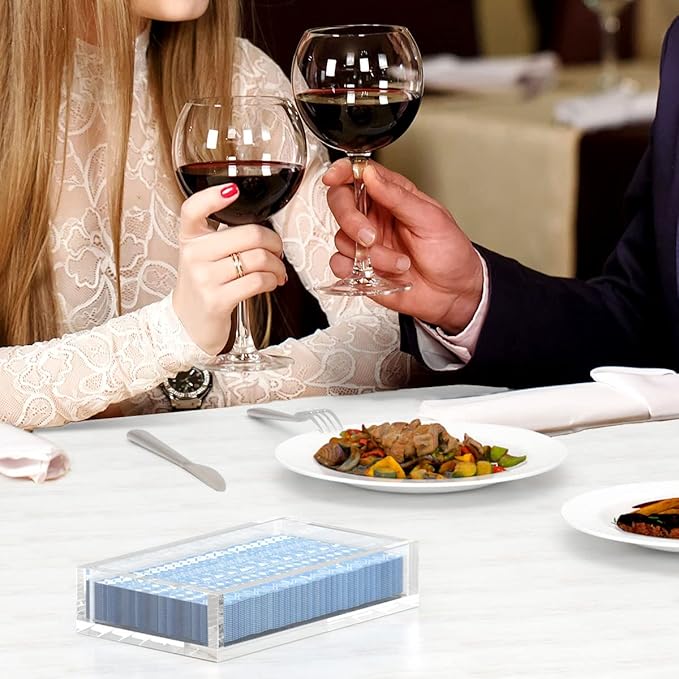 HIIMIEI Acrylic Napkin Holder Tray, 8mm Thick Acrylic Guest Towel Holder, Crystal Clear Table Cocktail Napkin Holder for Bathroom, Restaurant, Office, Commercial, Kitchen, Party
