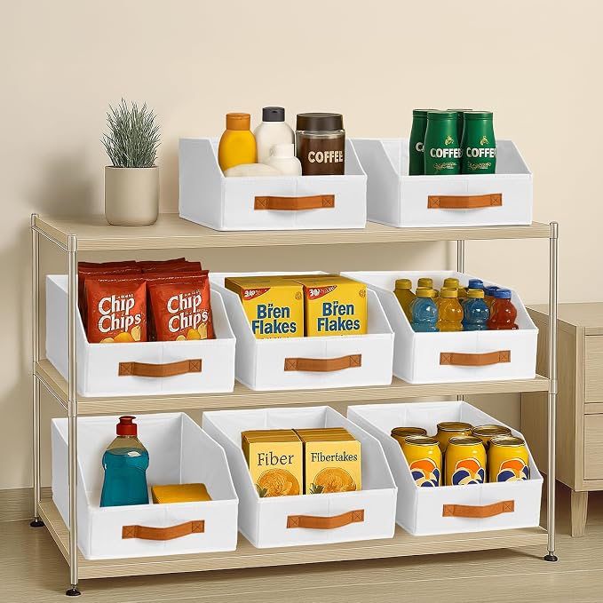 Homsorout Fabric Storage Bins for Organizing - 12 Pack Large Trapezoid Collapsible Storage Bins with Front Handle, Closet Organizers and Storage for Bedroom, Home Shelves, Small Spaces, White