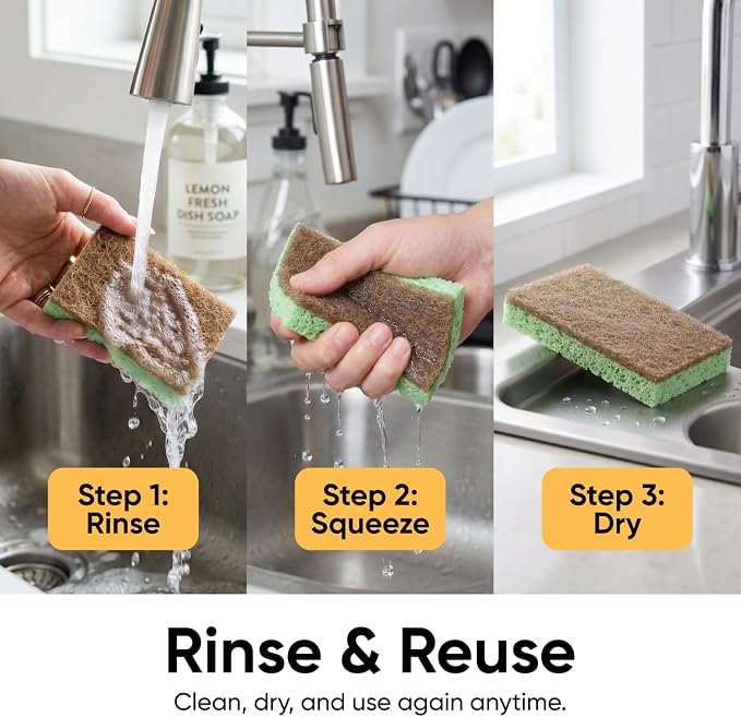 Superio Non-Scratch Cellulose Sponge Scrub Heavy Duty Kitchen Sponges Scrubbers with Scouring Pad (1)