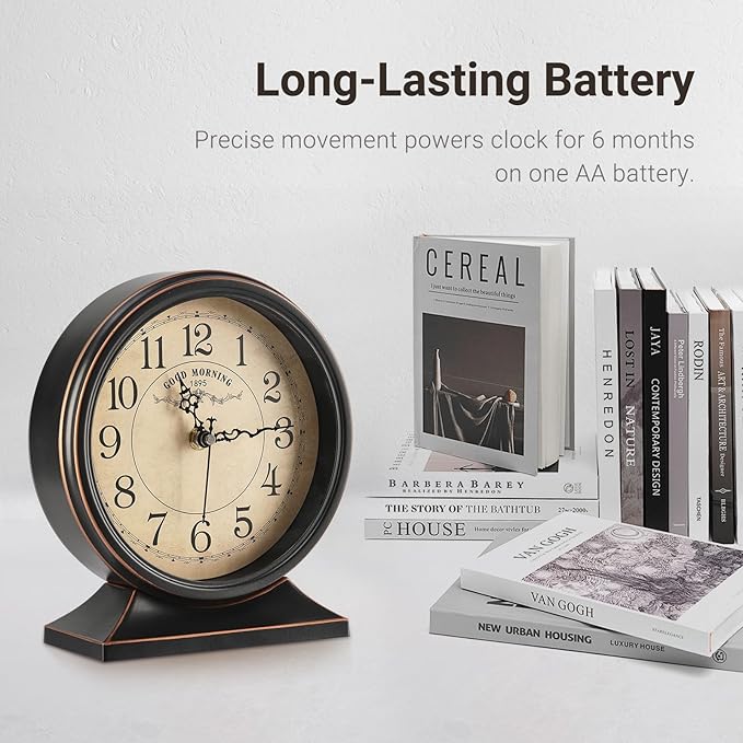 7-Inch Retro Mantel Desk Clocks,Silent Vintage Table Clock with All Metal Frame,Easy to Read Larege Retro Mantel Clocks for Living Room,Fireplace and Shelf Decoration.