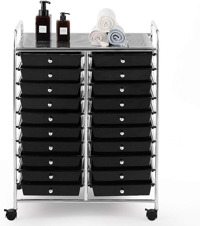 Giantex 20 Drawer Rolling Storage Cart Tools Scrapbook Paper Office School Organizer (25 x 15 x 35 Inch, Black)