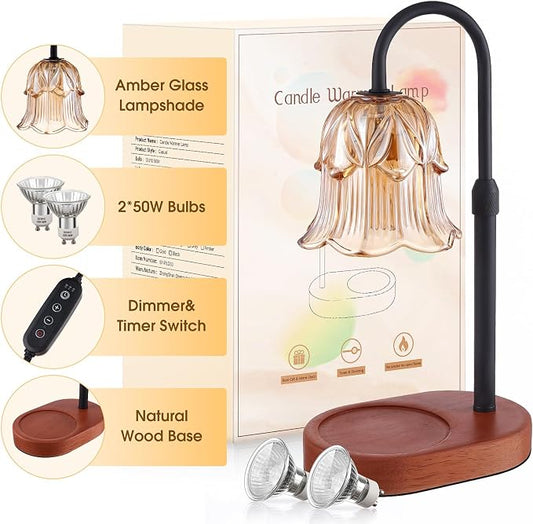 Candle Warmer Lamp Adjustable Timer Electric-Amber Flower Shaped Melting Wax Lamp