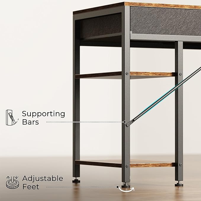 Huuger Computer Desk with 6 Drawers, 47 Inch Office Desk with Shelves, Reversible Gaming Desk, Corner Desk with Storage, Work for Home Office, Study, Living Room, Rustic Brown