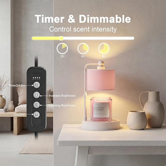 Pink Candle Warmer Lamp with Timer, Modern Farmhouse Dimmable Candle Warmer, Height Adjustable Electric Candle Lamp Warmer with 2 Bulbs, Home Decor for Bedroom-Pink