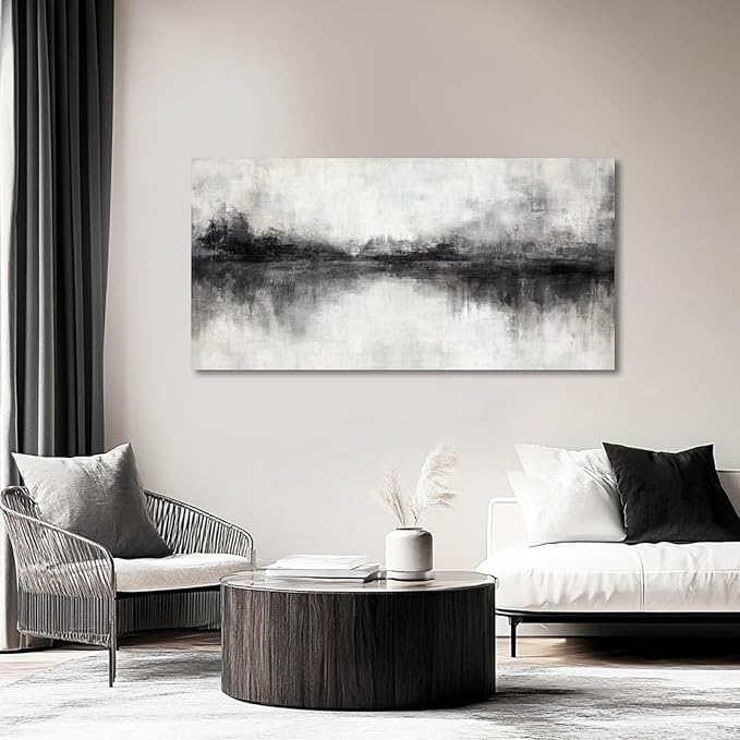 Pictures for Living Room Wall Decoration Black Wall Decor Dining Room Abstract Canvas Wall Art White Home Decor Black And Grey Office Artwork 20"x40"