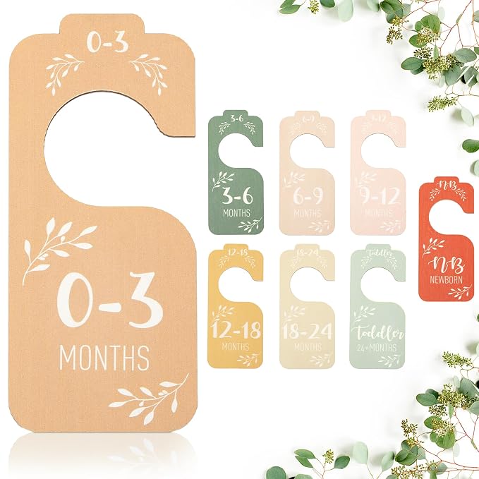 Colorful Baby Clothes Dividers for Closet - 8 Pcs Wooden Baby Clothes Tags Organizer from Newborn to 24 Months Easily Organize Your Nursery Room for Girl and Boy