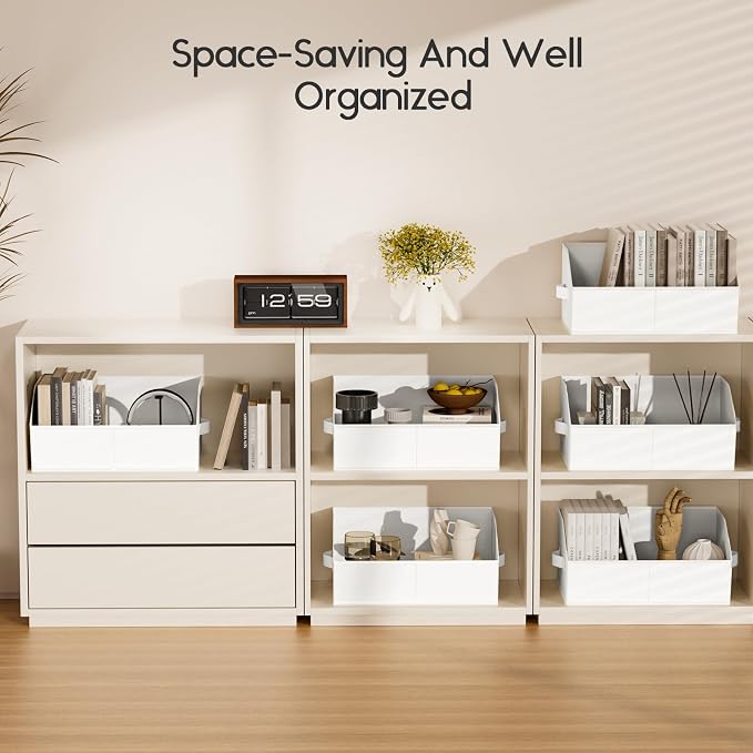 Homsorout Large Closet Organizers and Storage Bins - 8 Pack Trapezoid Storage Baskets for Shelves, Foldable Fabric Baskets with Handles Ideal for Closet, Basket, Wardrobe and Shelf Storage, White