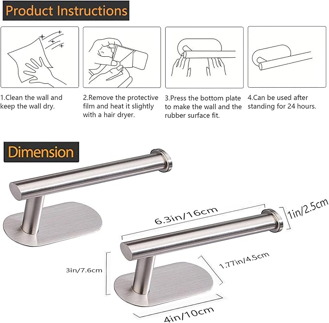 JOPOFI Toilet Paper Holder - Self Adhesive Toilet Paper Holder Wall Mount for Bathroom, Command Strip Stainless Steel Toilet Paper Roll Holder Stick On Wall, No Drilling - Brushed Nickel(2 Pcs)