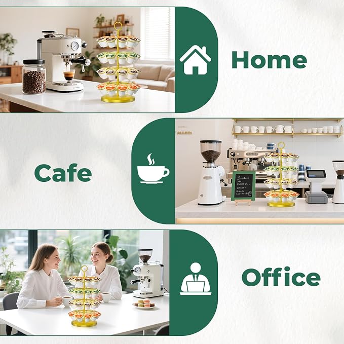 EsLuker.ly K Cup Holder Coffee Pod Organizer Carousel for Counter, Metal Storage Rack Stand for Kitchen, Rotatable 4 Tier Pod Tower Tree for 40 K Cups, Space Saving Meets Elegance, Gold
