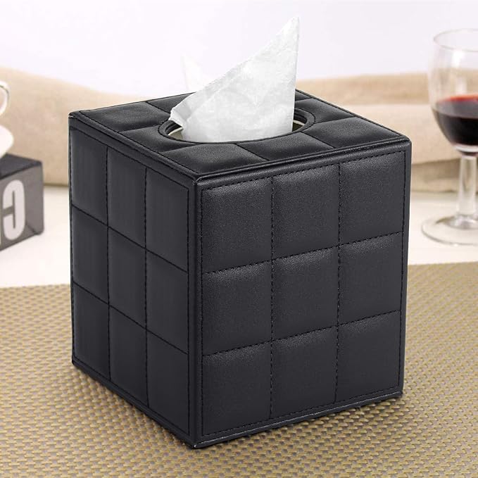 RHCSZ Modern Tissue Box Holder Square,Napkin Holder Pumping Paper Case Dispenser,Upgrade Large Size Facial Tissue Box Cover with Magnetic Bottom for Home Bathroom NightStand Office Desk (Black)