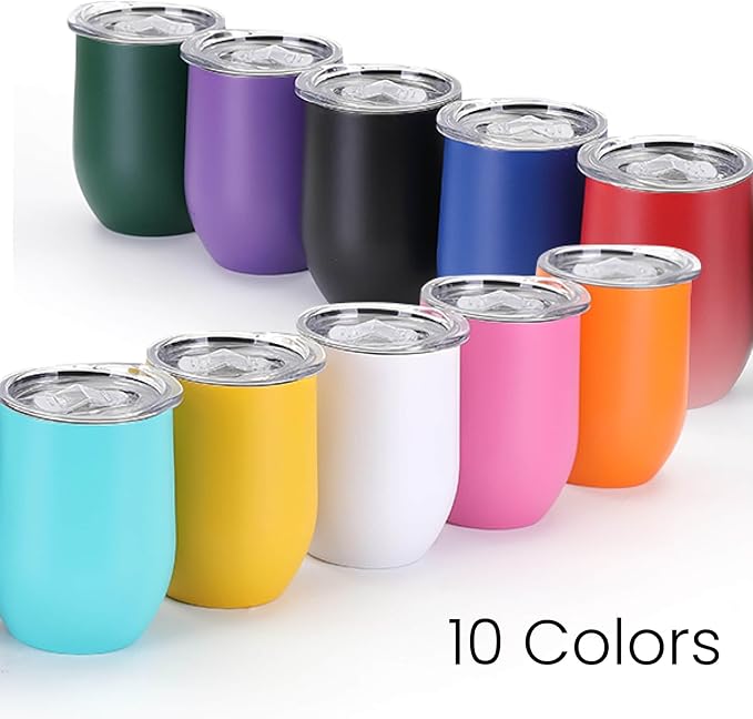 makerflo 12 oz Teal Powder Coated Wine Tumbler with Leak-Proof Clear Lid - Pack of 25, Ideal for Craft and Personalization (Laser Engraving, UV DTF, Epoxy, and Vinyl)