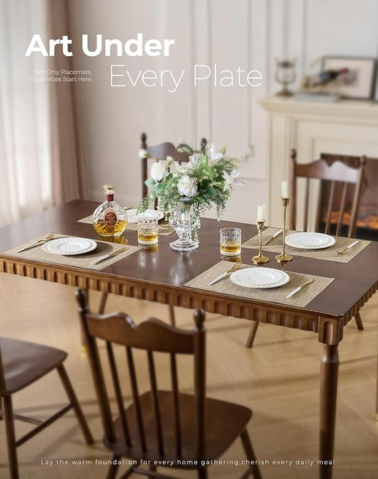 Leetaltree Light Brown Placemats Set of 8 - Heat Resistant Non-Slip Place mats for Dining Table, Washable Durable PVC Vinyl Woven Table Mats(Light Brown, 8)