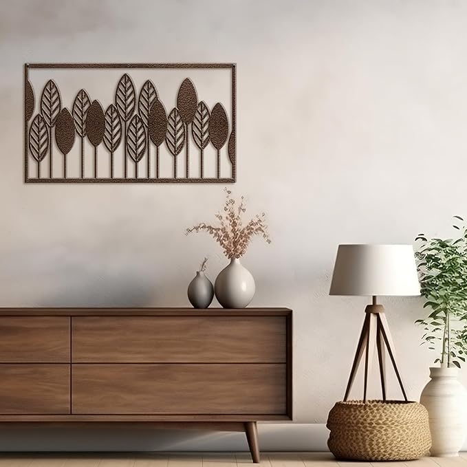 SIGNLEADER Metal Wall Decor Leaf Forest Minimalist Modern Abstract Wall Sculpture Hangings Home Decoration for Living Room, Bedroom, Bathroom, Kitchen, Outdoor - 24" Bronze