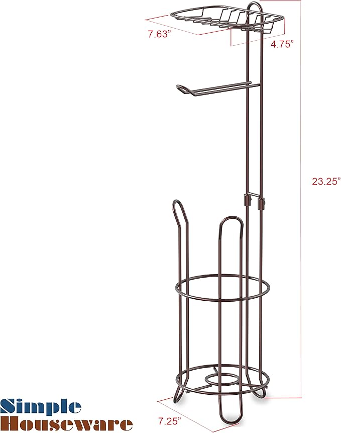 Simple Houseware Bathroom Toilet Tissue Roll Holder Stand with Cell Phone Shelf, Bronze