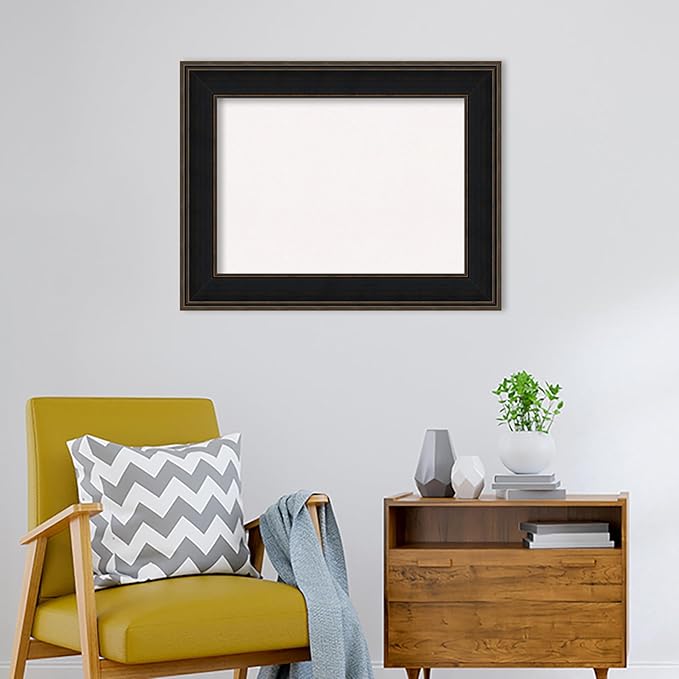 Amanti Art White Cork Board for Wall, 28x36 Vision Board with Brown Wood Frame, Medium Corkboard Office Decor for Home Organization, Casual Corkboard Pinboard to display items for home organization