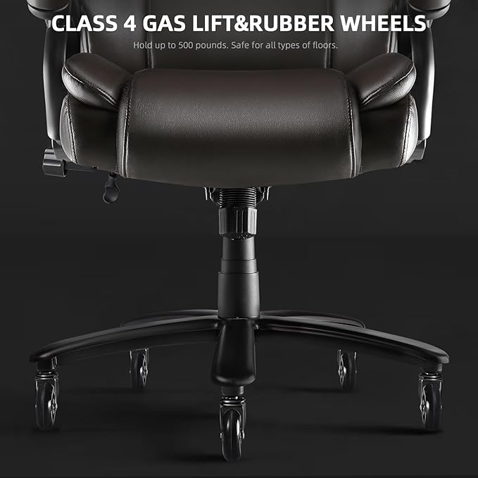 VITESSE 500lbs Heavy Duty Office Chair for Low Back Pain Relief, Big and Tall Office Chair with Ergonomic Lumbar Support, High Back Executive Chair with Quiet Rubber Wheel