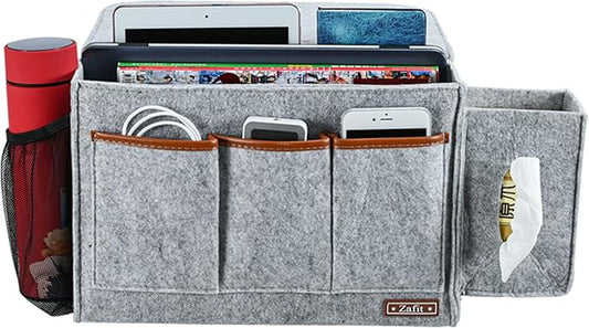 Zafit Bedside Caddy, Large Size Bedside Storage Organizer Bedside Organizer Caddy for Magazine Remotes Phone (13.4'' x 18.1'' Tissue box holder, Light Grey)