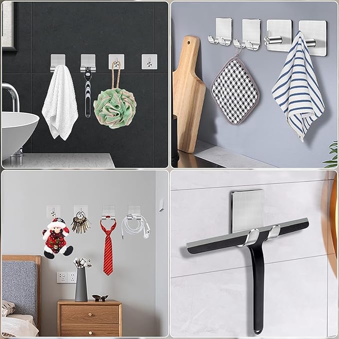 CGBE Razor Holder for Shower - 4 Packs Holder and Hooks, Self Adhesive Shaver Holder Hanger for Bathroom, Damage Free Wall Hooks for Razor Shaver Loofah Sponge