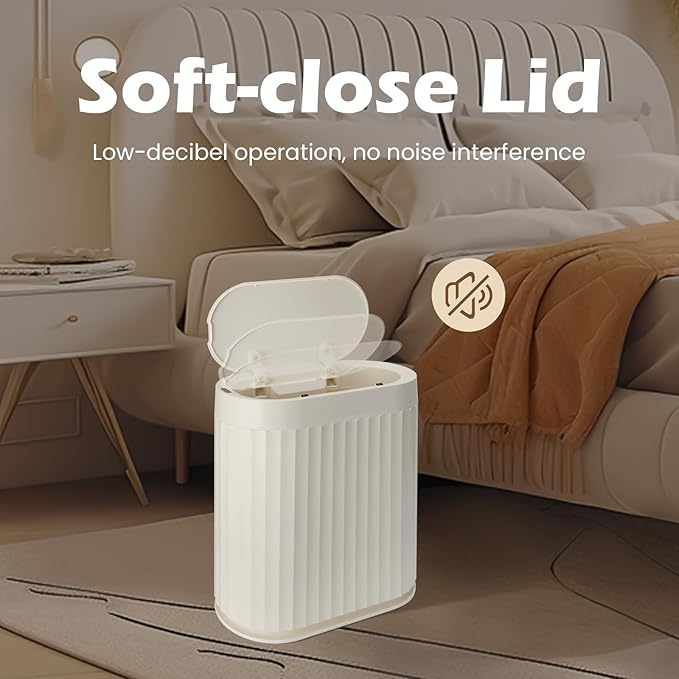 ELPHECO 2 Gallon Sensor Trash Can - 7.5L Waterproof Motion Sensor Trash Can, Automatic Bathroom Trash Bin, Slim Garbage Can, Bathroom, Office, Bedroom, Beige