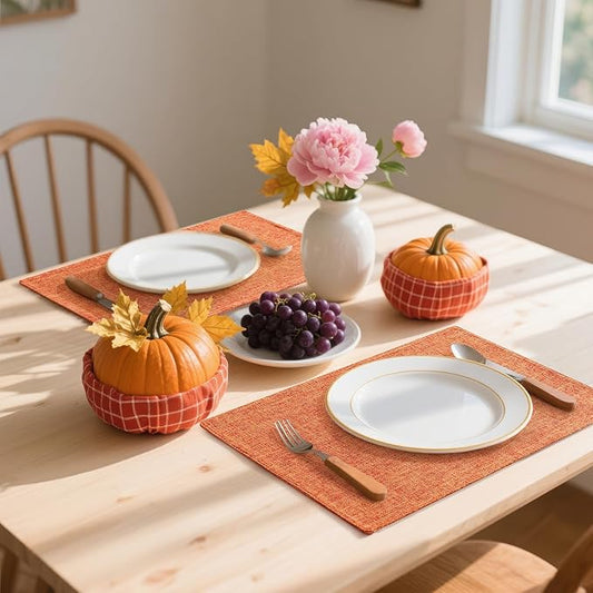 Homaxy Cloths Placemats for Dining Table Set of 4, Heat Resistant Washable Cotton Linen Blend Table Mats, Easy to Clean Place Mats for Indoor Outdoor Party Kitchen Decoration, 13" x 19", Orange