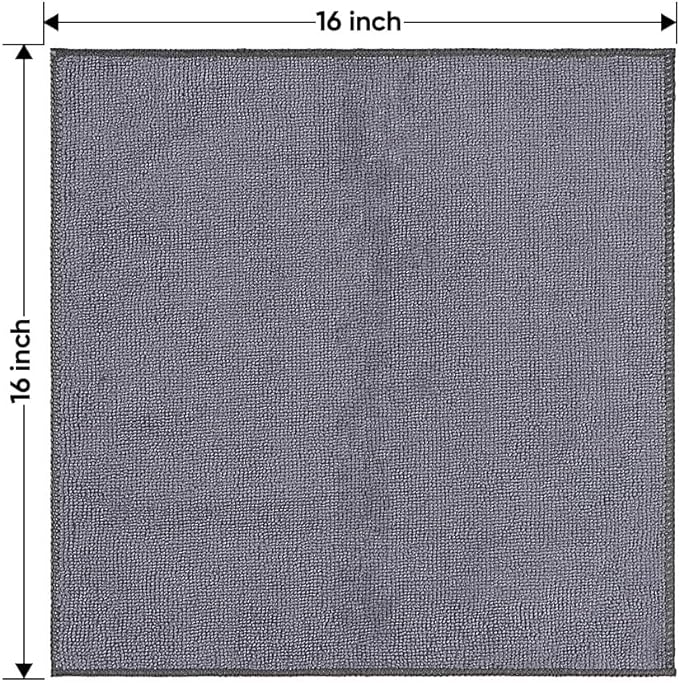 HOMEXCEL Microfiber Cleaning Cloths 12 Pack, Premium 16 x 16 inch Microfiber Towel for Cars, Ultra Absorbent Car Washing Cloth, Lint Free Streak Free Wash Cloths for Car, Kitchen, and Window, Grey
