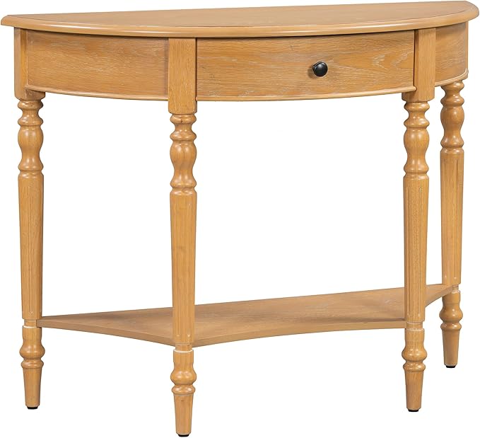 Amposei Small Curved Console Table 39-Inch Retro Farmhouse Wood Entry Sofa Table with Drawer & Storage Shelf for Living Room Hallway Entryway Furniture, Natural